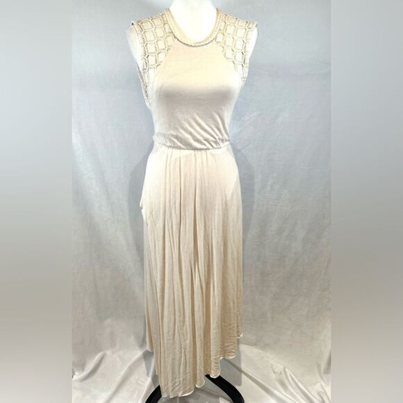 Free People ivory cross rope detail backless asymmetrical midi dress size small - Picture 5 of 12